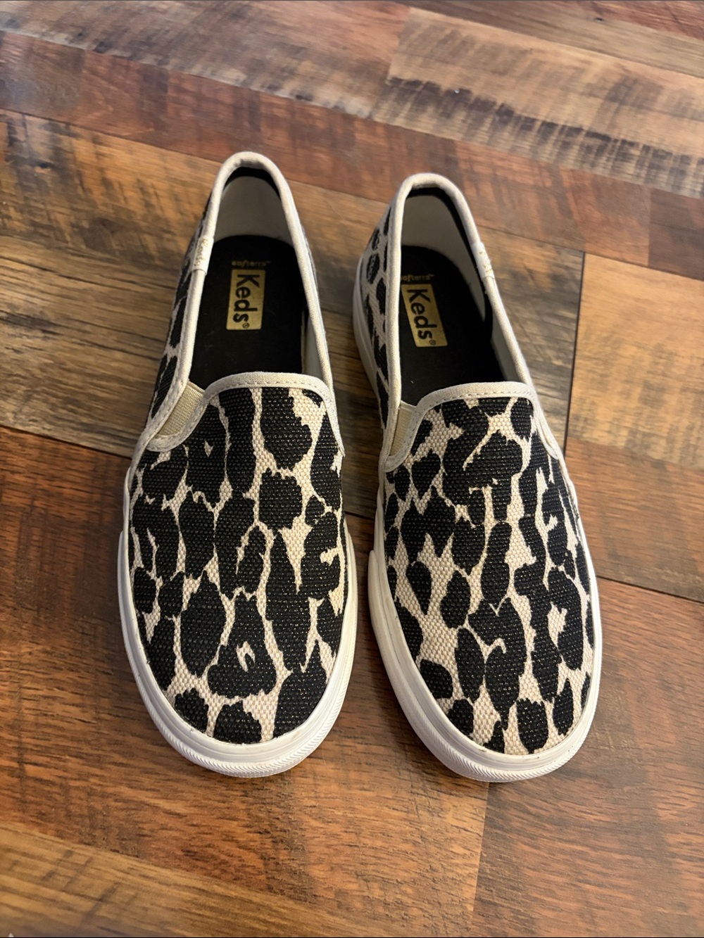 NWOT Keds Slip-On Sneakers in Black and Cream Leopard